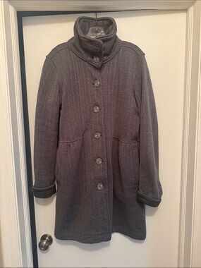 Patagonia Women's Charcoal Button-Up Fleece Pea Coat with Stand Collar